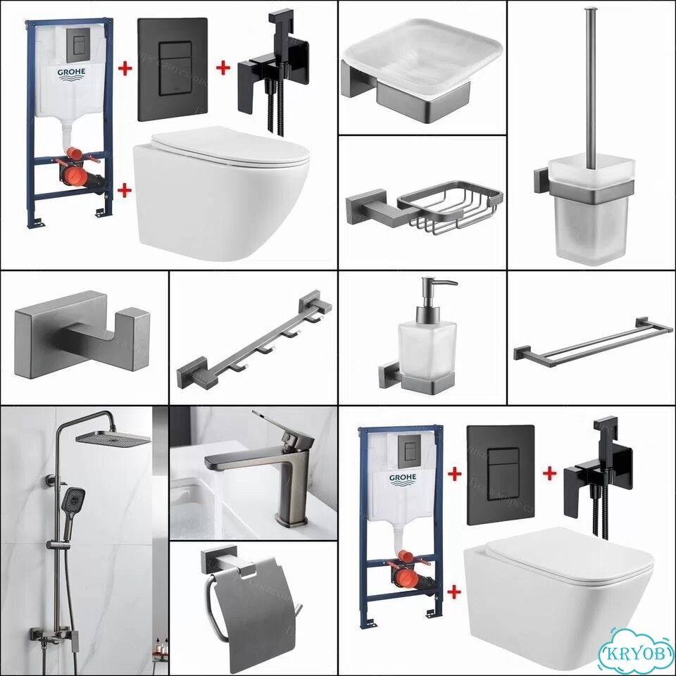 Инсталляция Grohe оружейная сталь и унитаз фото 10