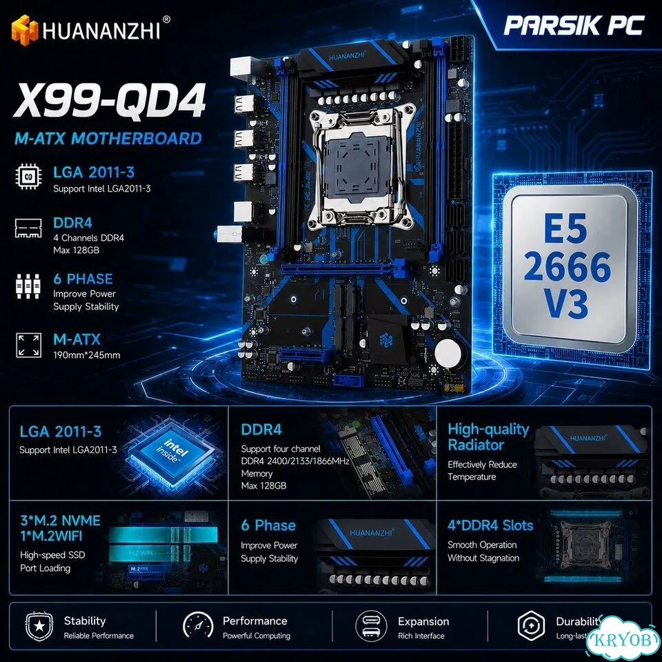 Материнская плата x99 QD4 + процессор e5-2666v3 фото 1