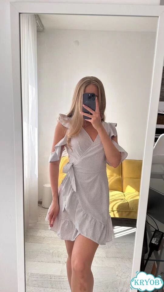 Летнее белое платье на запах в горошек XS/S фото 2