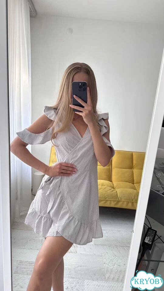 Летнее белое платье на запах в горошек XS/S фото 3