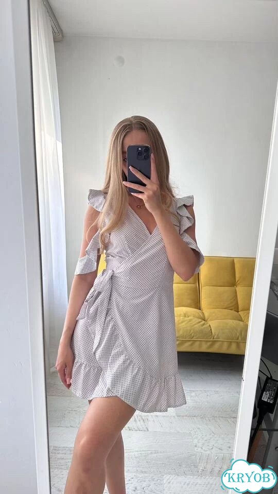 Летнее белое платье на запах в горошек XS/S фото 4