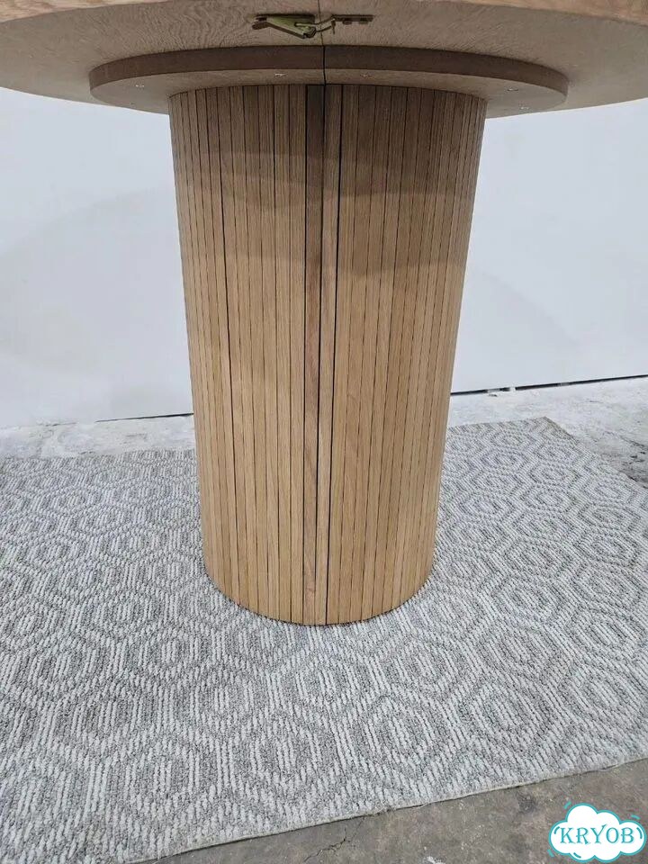 Стол круглый раздвижной с рейками из шпона фото 3