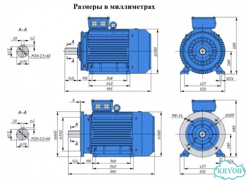 Электродвигатель аир 280S2 110кВт 3000об новый фото 2