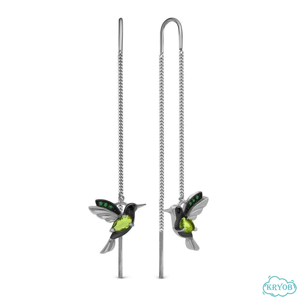 Серебряные серьги продёвки колибри фото 1