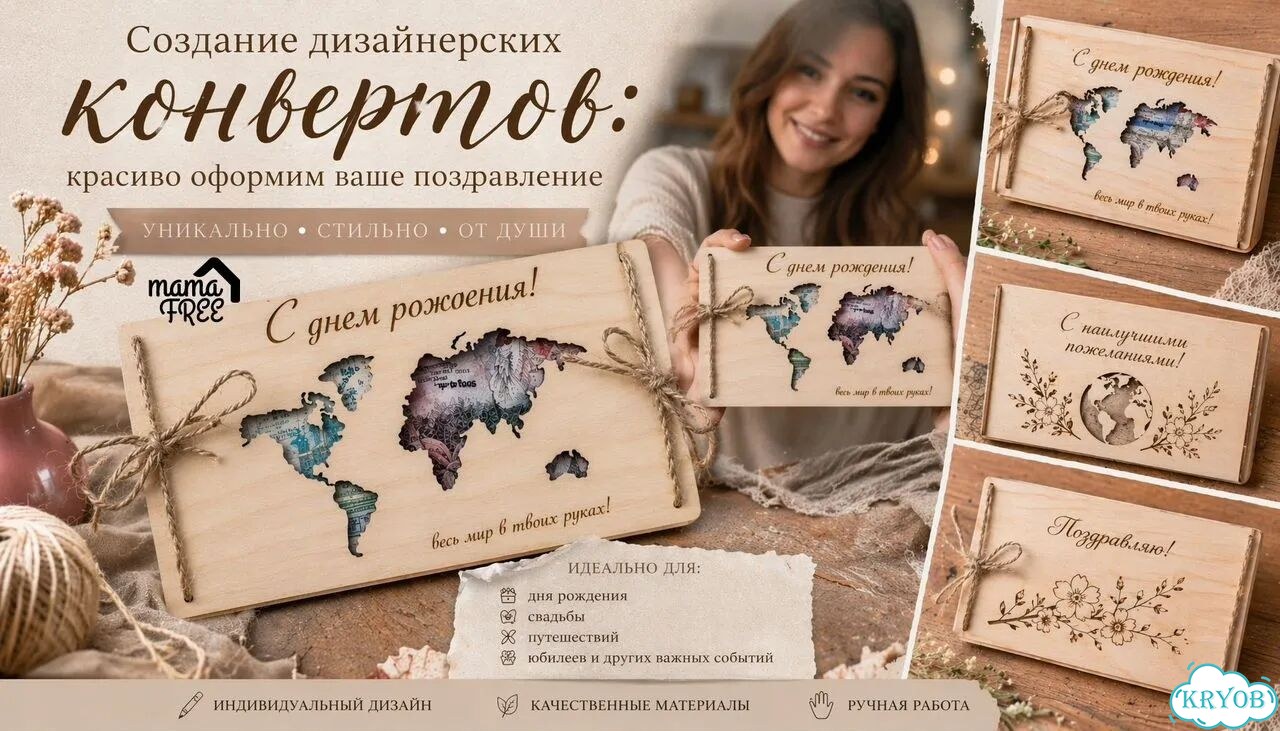 Деревянные свадебные приглашения, открытки фото 3