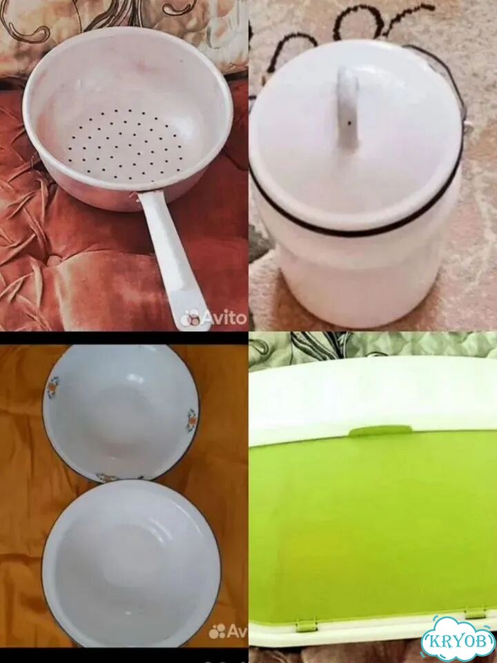 Кухонная утварь, бид он, чашки, дуршлаг, хлебница фото 1