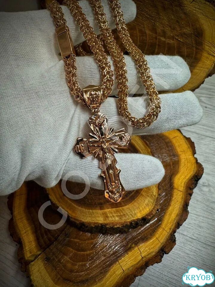 Золотой Крест и Цепь «Рамзес» 585 проба фото 1