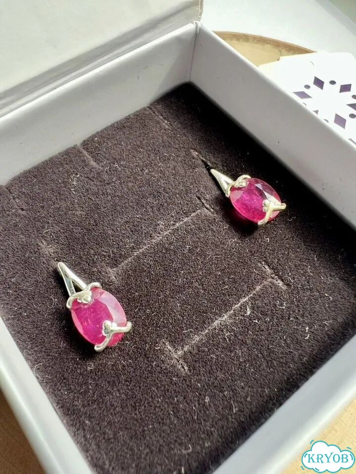 Серьги серебро 925 с натуральным рубином новые фото 1