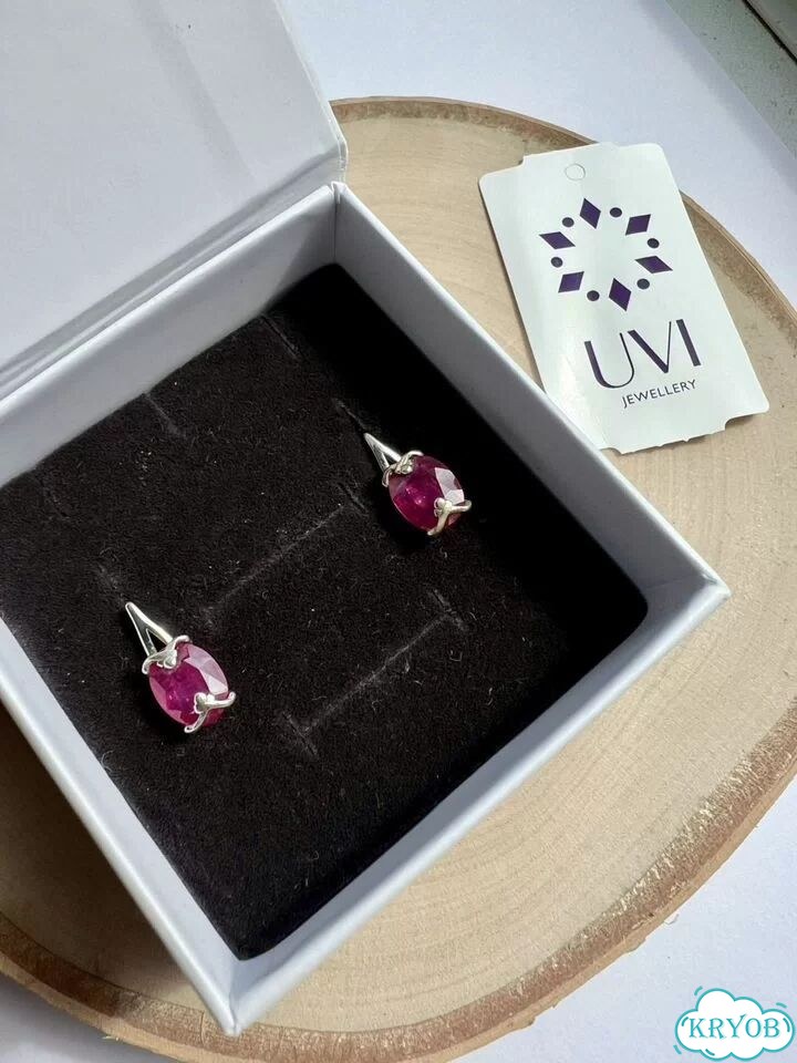 Серьги серебро 925 с натуральным рубином новые фото 3