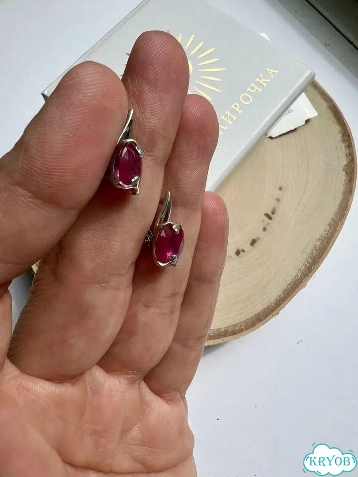 Серьги серебро 925 с натуральным рубином новые фото 4