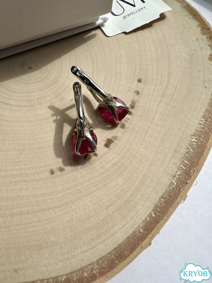 Серьги серебро 925 с натуральным рубином новые фото 7