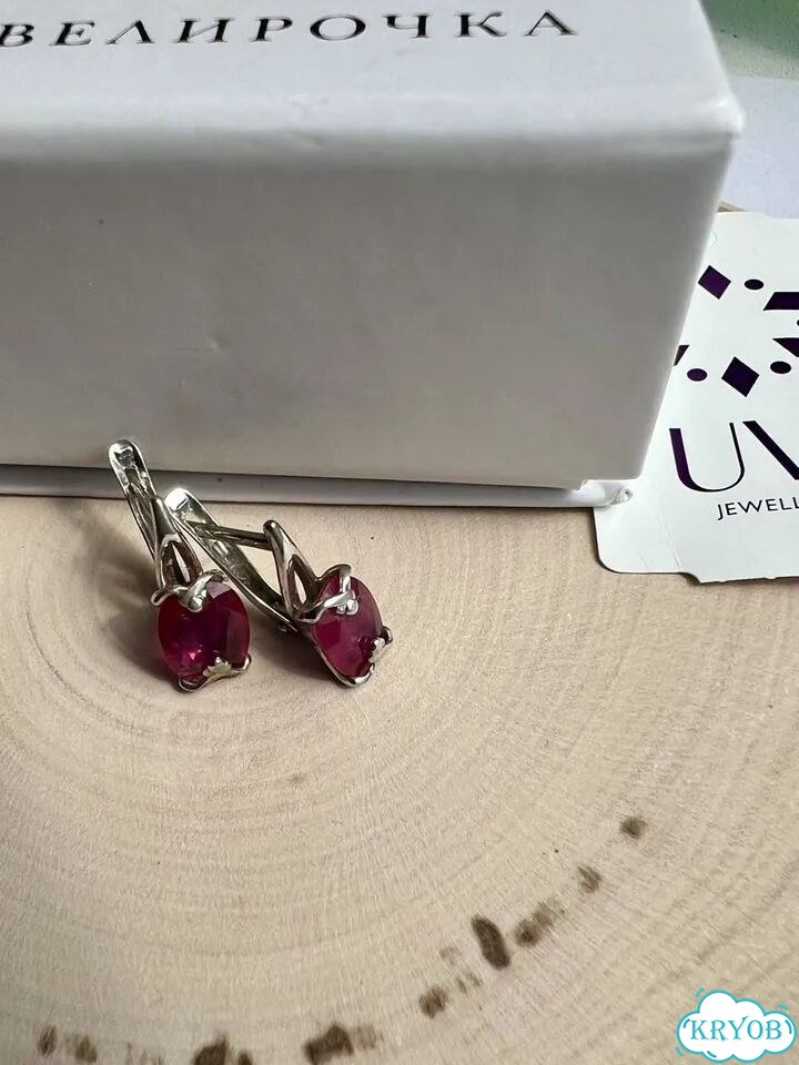 Серьги серебро 925 с натуральным рубином новые фото 8