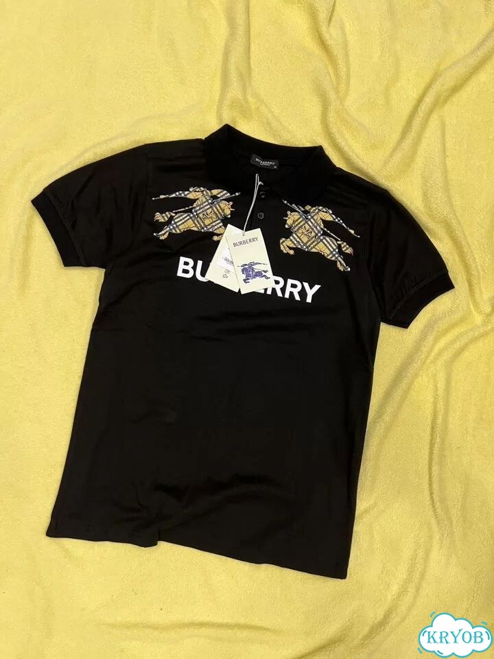 Футболка Burberry с воротником черная фото 1