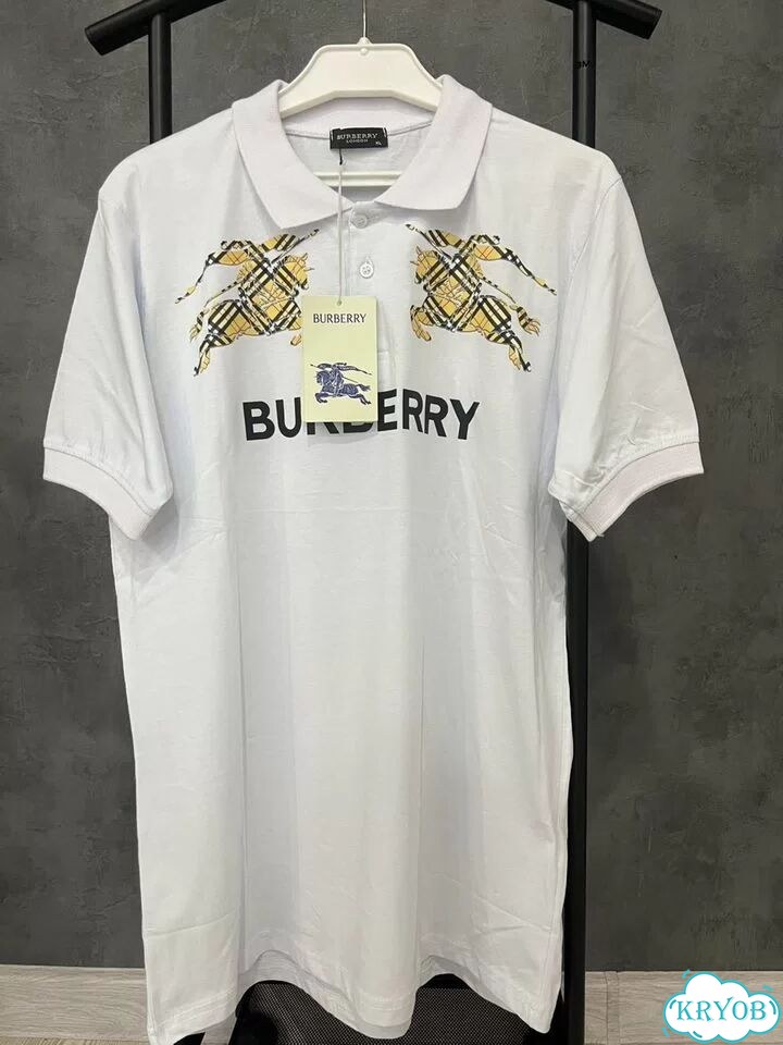 Футболка burberry с воротником белая фото 2