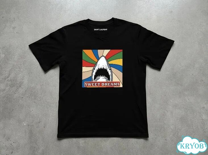 Футболка мужская черная Saint Laurent sweet dreams black shark streetwear vintage AC0195 фото 1