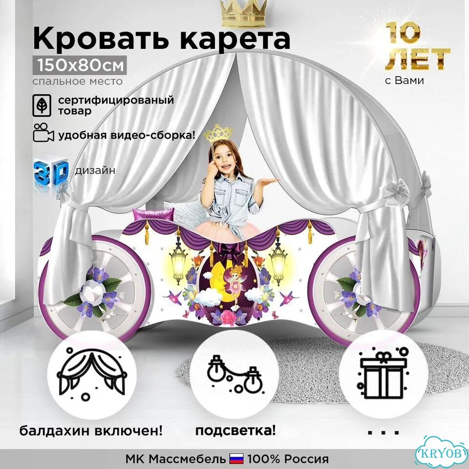 Кровать карета в детскую комнату для девочки фото 1
