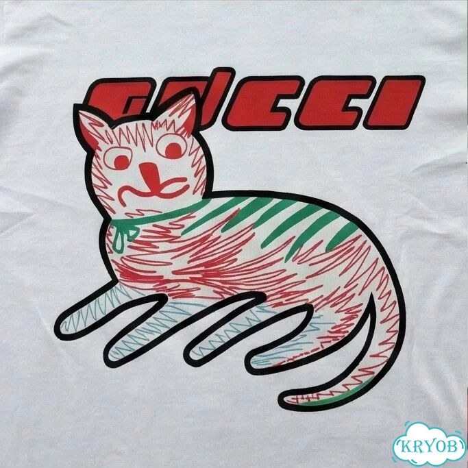 Футболка мужская Gucci белая Cat Print luxury archive type AC0037 фото 3