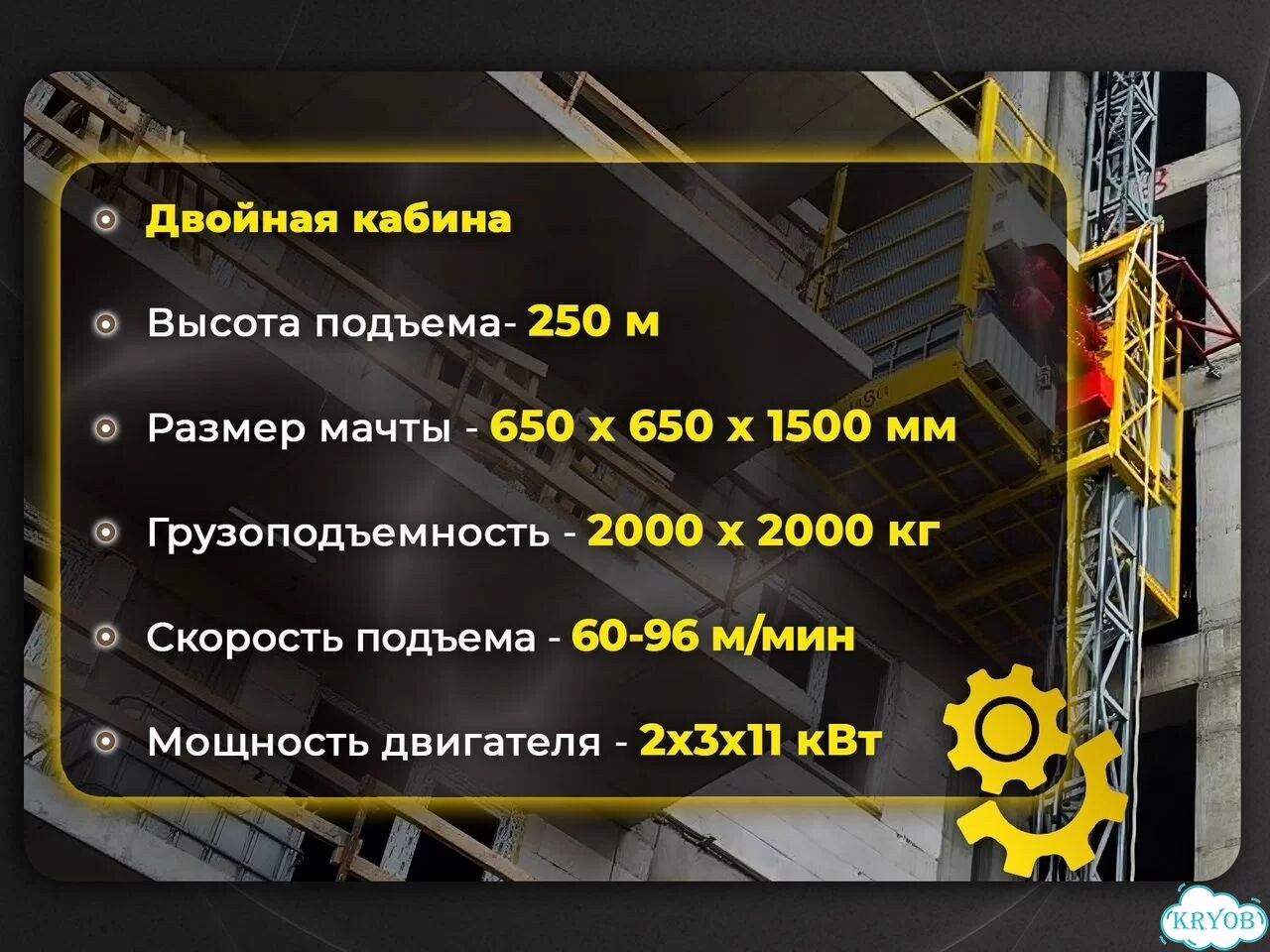 Строительный подъемник ERY 2000/650 double cabin 50м фото 3