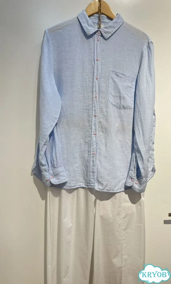 Новая голубая льняная рубашка H&M лён фото 4