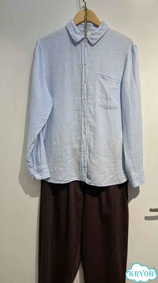Новая голубая льняная рубашка H&M лён фото 6