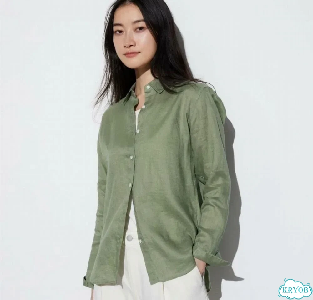 Рубашка Uniqlo 100% лен новая зеленая фото 1