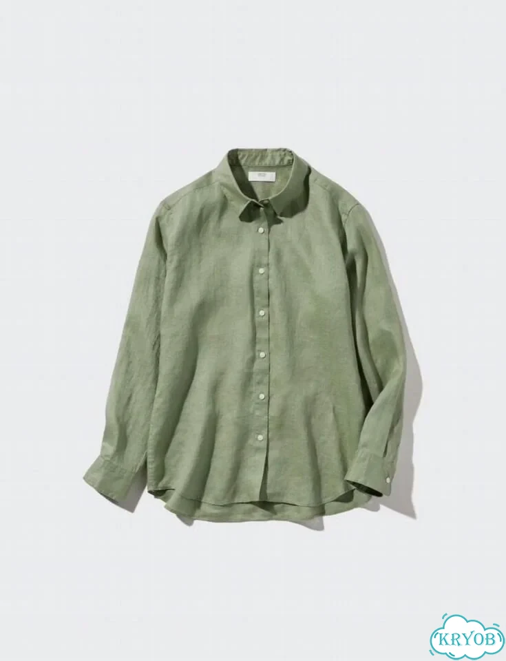 Рубашка Uniqlo 100% лен новая зеленая фото 2