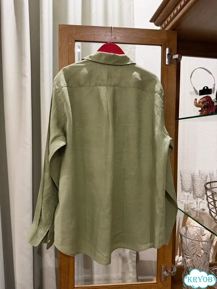 Рубашка Uniqlo 100% лен новая зеленая фото 4