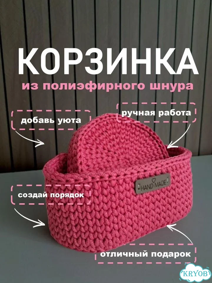 Вязаная корзинка для хранения фото 1